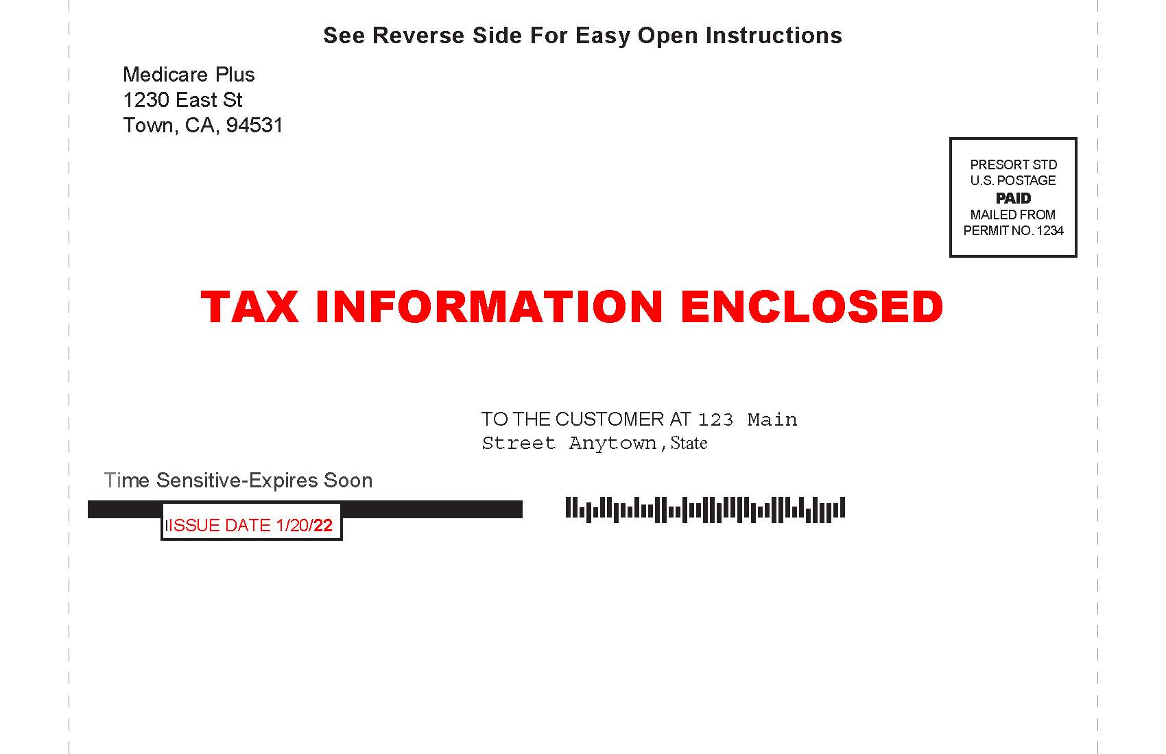 Single Fold Snap Pack with Red Tax Information