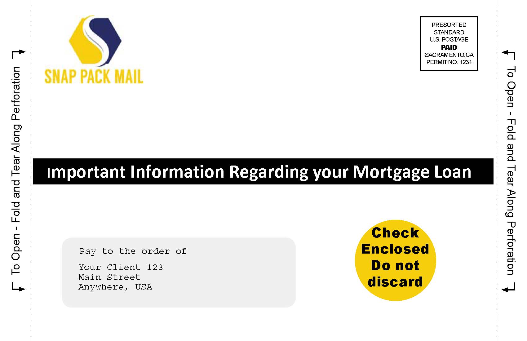 Window Check Snap Pack Mortgage Information